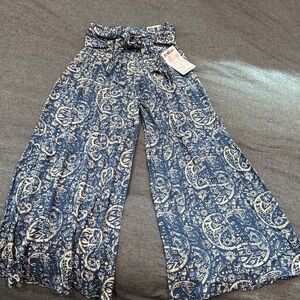 Rewash Navy and Cream Paisley Wide Leg Pants